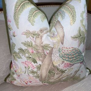 24”x24” Pillow Cover, Schumacher “Thicket Bright Bloom” and Green Reverse.